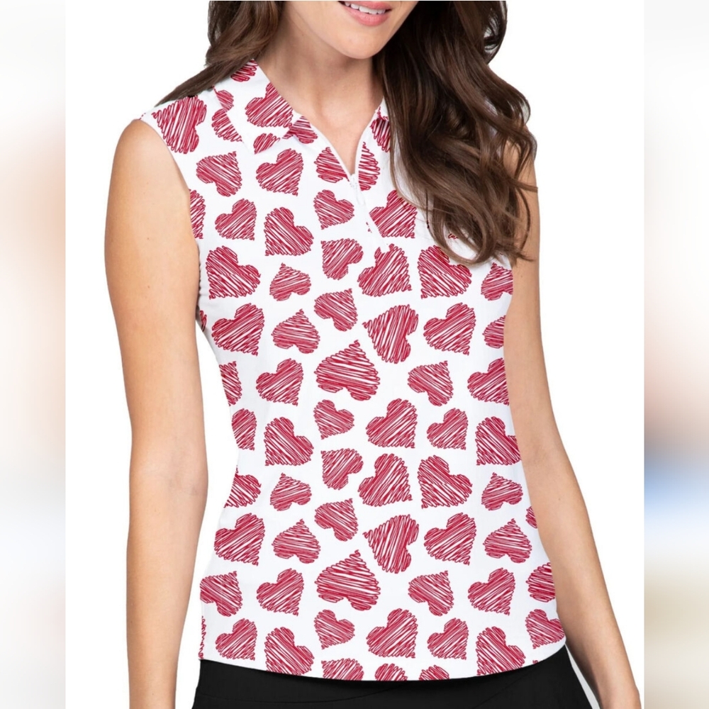 IBKUL | Sleeveless Polo Scribble Heart ❤️ Print